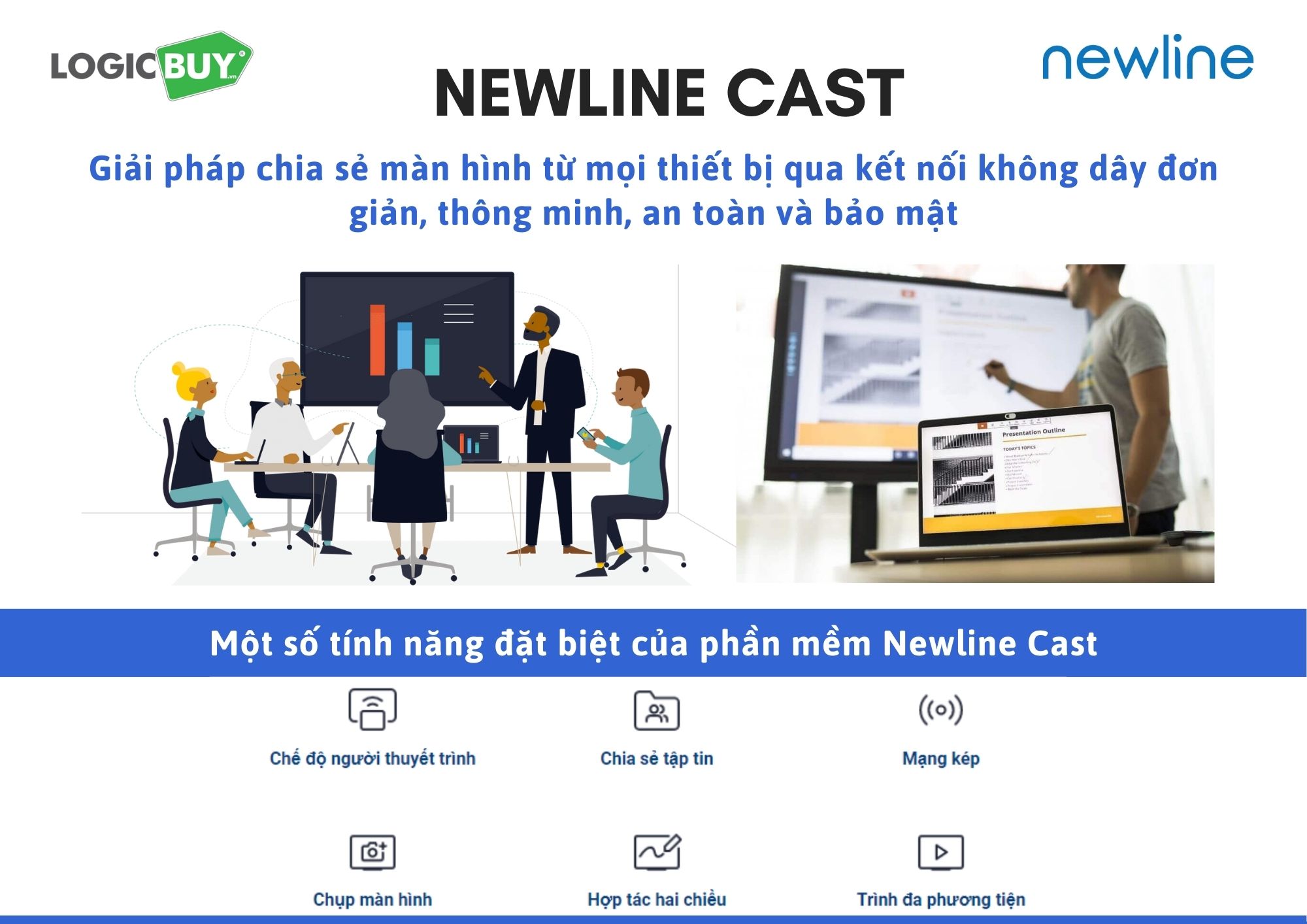 Newline Cast | Giải pháp chia sẻ màn hình từ mọi thiết bị qua kết nối không dây đơn giản và an toàn